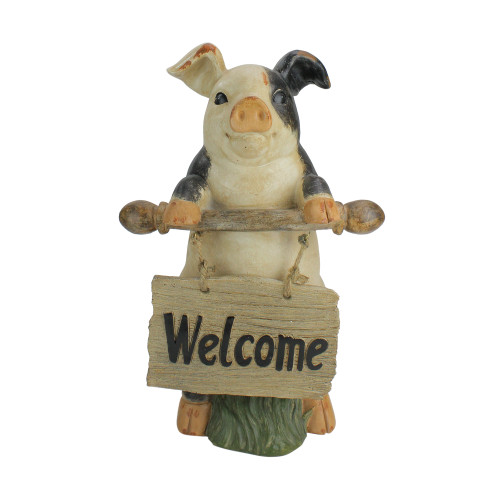 17" Standing Pig with Welcome Sign Outdoor Garden Statue