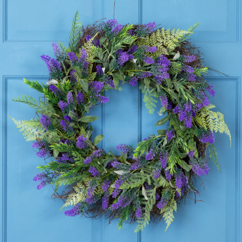 Lavender and Spring Foliage Artificial Floral Wreath - 24"