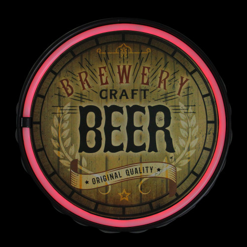 LED Craft Beer Bottle Cap Neon Lighted Wall Sign - 12.5" - Red