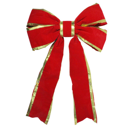 Giant 3D 4-Loop Velveteen Commercial Christmas Bow with Trim - 25" x 37" - Red and Gold