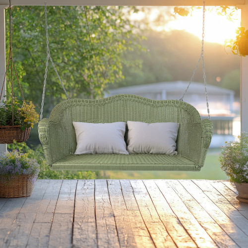 Hand Woven Resin Wicker Porch Swing with Chain - Green