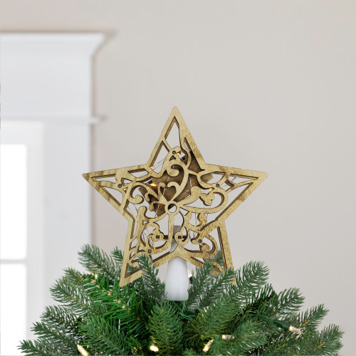 10" Lighted Brown Star with Cut-Out Design Christmas Tree Topper - Clear Lights