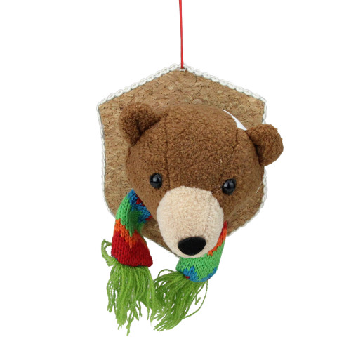Stuffed Bear Head Christmas Ornament - 5" - Brown