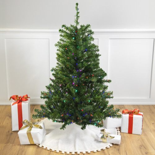 Pre-Lit Medium Canadian Pine Artificial Christmas Tree - 4' - Multicolor LED Lights