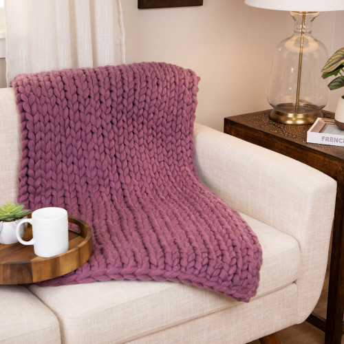 Cable Knit Plush Throw Blanket - 50" x 60" - Orchid Purple