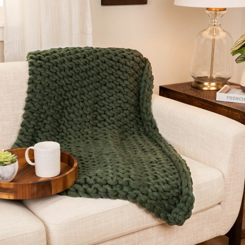 Plush Cable Knit Textured Throw Blanket - 50" x 60" - Hunter Green