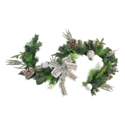 Bow, Finial Ornament and Pine Artificial Christmas Garland - 6' x 11" - Unlit