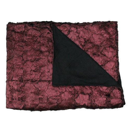 Plush Rosebud Faux Fur Throw Blanket  - 50" x 60" - Burgundy and Black
