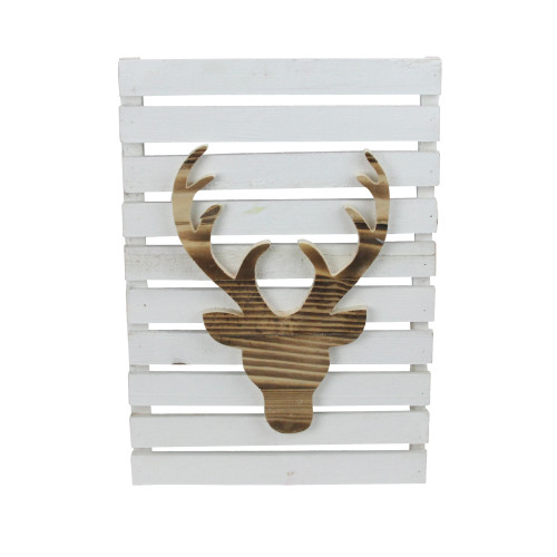 15.75" Wood Deer on White Pallet Inspired Frame Christmas Wall Hanging