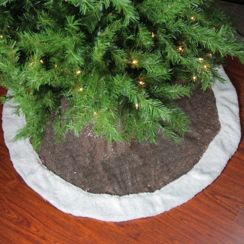 48" Brown and White Paillette Sequins Round Christmas Tree Skirt