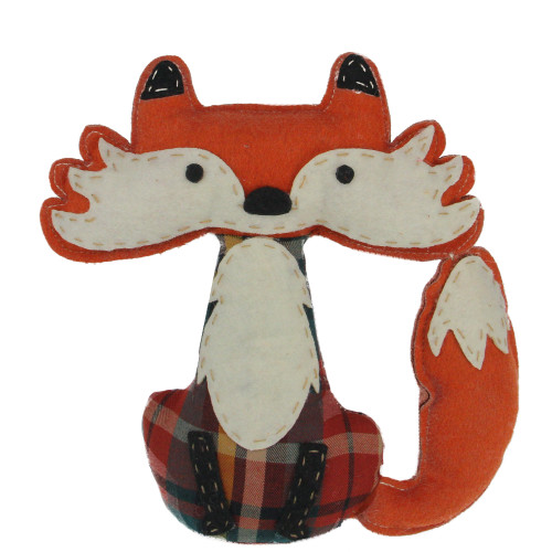 9.5" Orange and Cream White Plaid Plush Sitting Fox Tabletop Decor