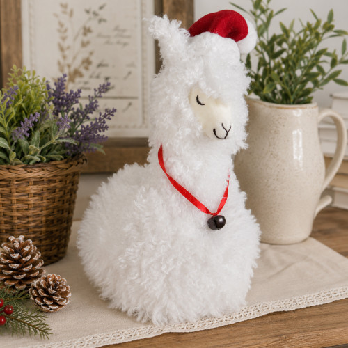 Standing Plush Sleeping Llama with Jingle Bell Necklace Christmas Figure - 13"
