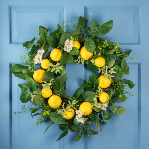 Lemons and Daisies Artificial Floral Wreath, Yellow - 20-Inch