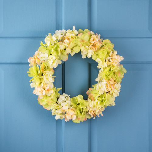 Hydrangea Artificial Floral Twig Wreath - 15" - Yellow