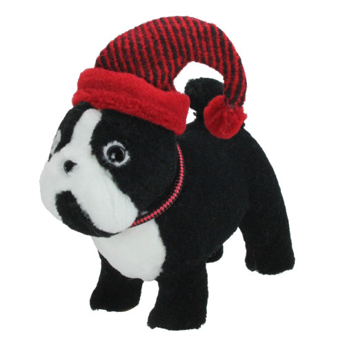 Plush Standing Bulldog with Striped Hat and Collar Christmas Decoration - 11.5"