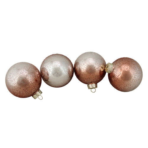 Ombre Hand BlownGlass Christmas Ball Ornaments - 3.25" (80mm) - Copper and Silver - 4ct