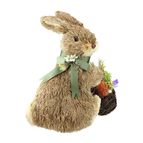 Sisal Easter Bunny in Green Scarf Facing Right Figure - 11.25"