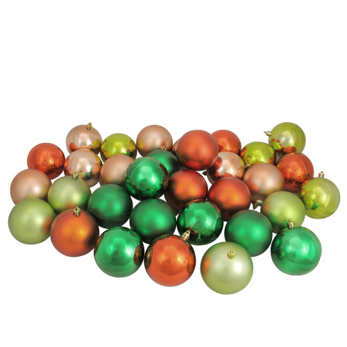 Shatterproof 2-Finish Christmas Ball Ornaments - 3.25" (80mm) - Green and Orange - 32ct
