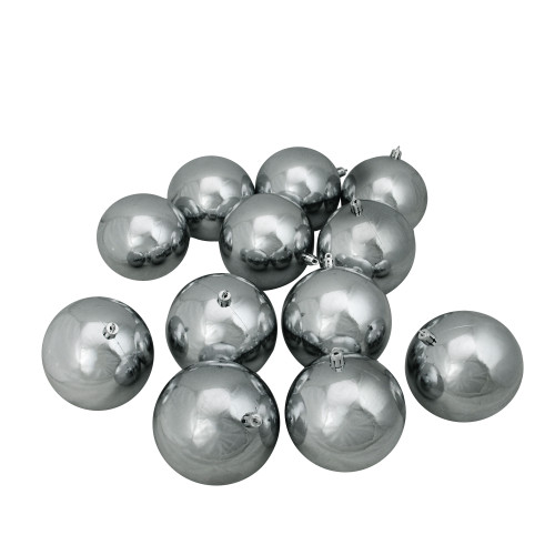 Shatterproof Shiny Christmas Ball Ornaments - 4" (100mm) - Pewter Gray - 12ct