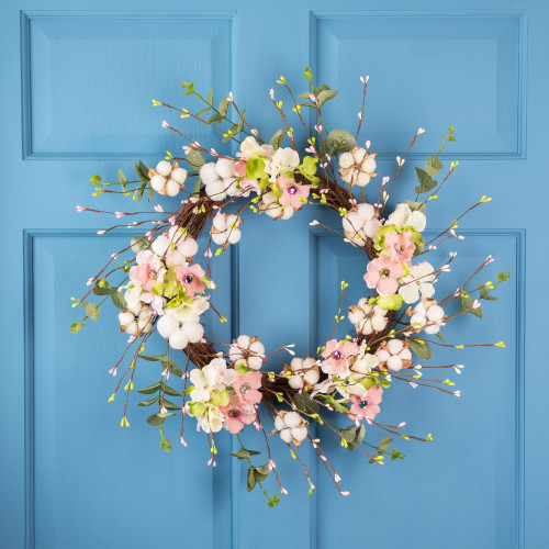 18-Inch Pink and Green Hydrangeas with Cotton Artificial Floral Wreath
