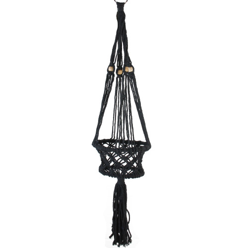 43" Black Lattice Macrame Hanging Planter Holder