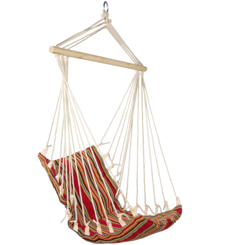 Striped Hammock Chair with Padding and Wooden Bar -34" x 21" - Red and Yellow