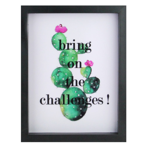 LED Lighted 'Bring on the Challenges' Cactus Framed Light Box 9" x 7"