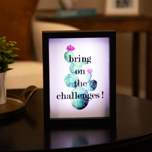 LED Lighted Bring on the Challenges Cactus Framed Wall Sign - 9" x 7"