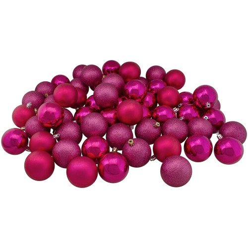 60ct Magenta Pink Shatterproof 4 Finish Christmas Ball Ornaments 2.5" (60mm)