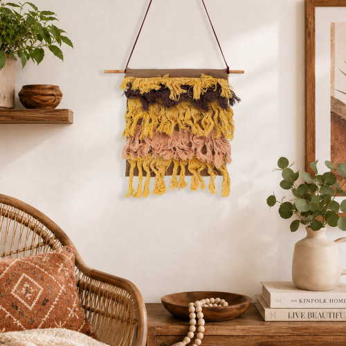 Layered Fringe Hanging Wall Decoration - 25" x 13.75" - Beige and Yellow