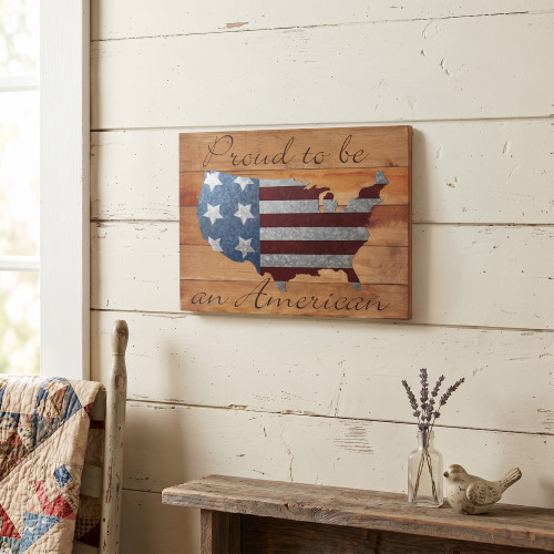 Patriotic “Proud to be an American" Wooden USA Map Wall Art - 15.75" x 12"