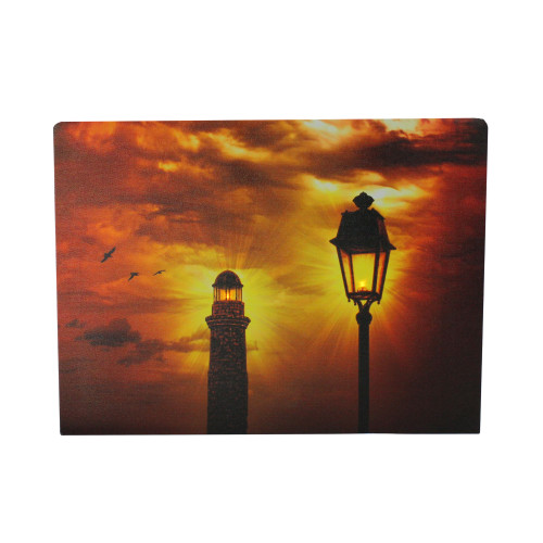 LED Lighted Lighthouse and Lamppost Canvas Wall Art - 15.75" x 11.75"