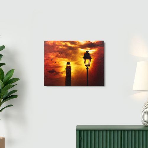 LED Lighted Lighthouse and Lamppost Canvas Wall Art - 15.75" x 11.75"