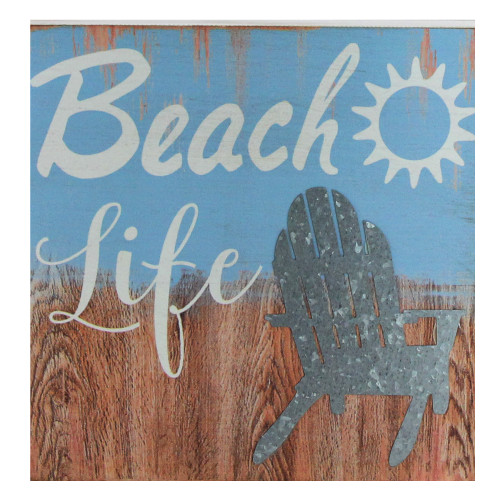 Beach Life Chair in the Sun Coastal Wall Sign - 7.75" x 7.75" - Blue and White