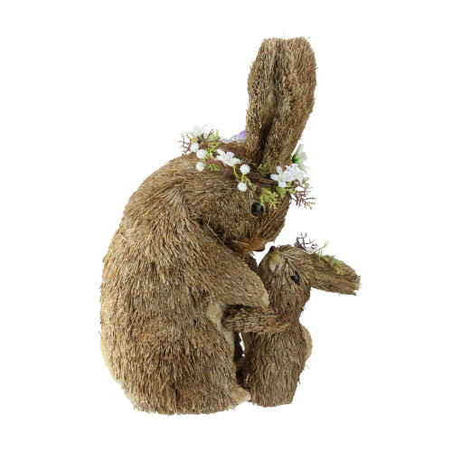 14" Decorative Bunny Mom and Daughter with Flower Crown Figures
