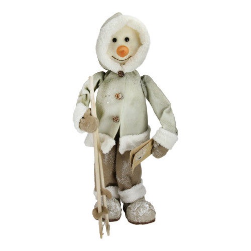 Winter Skiing Snowman Christmas Figure Decoration - 21.5" - Beige