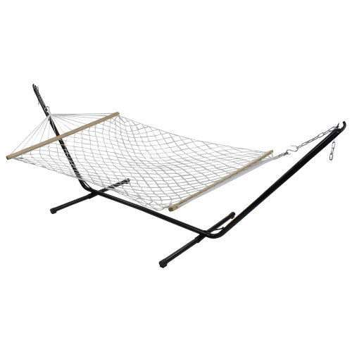 Lattice Pattern Rope Hammock with Wooden Bars - 78" x 55" - White
