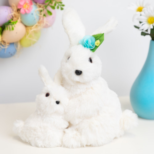 Plush Mother and Baby Easter Bunny Rabbit Spring Decoration - 10"