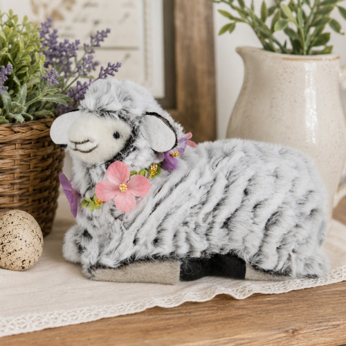Plush Kneeling Sheep Spring Easter Figure - 6.75" - White