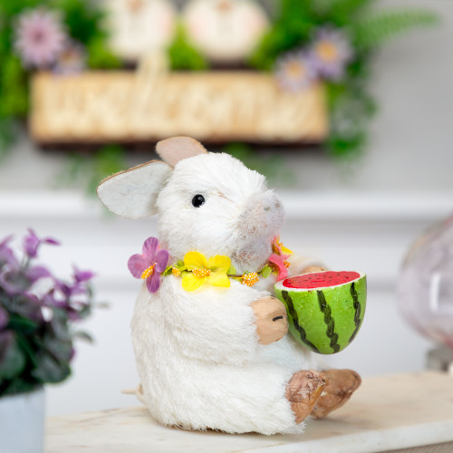 Sisal Piglet with Floral Lei and Watermelon Easter Decoration - 6.75"
