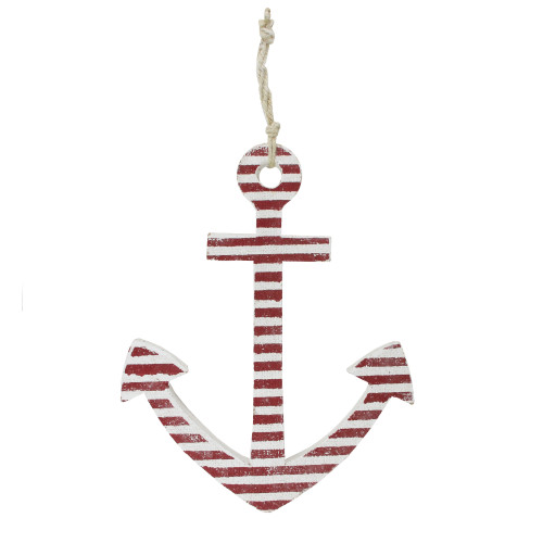 Striped Nautical Anchor with Rope Hanging Wall Decoration - 20.75" x 12.25" - Red and White