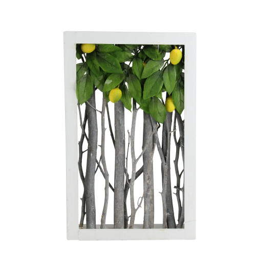 14.5" White Birch Branch Lemon Tree Rustic Wooden Frame Decoration