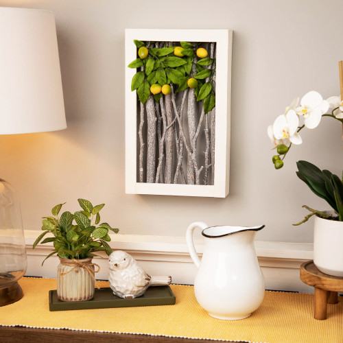 Lemon Tree Birch Branch Framed Wall Art - 14.5" x 9" - White and Green