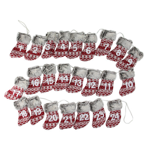Countdown to Christmas Stocking Garland - 7.75' x 5" - Red and Gray - Unlit
