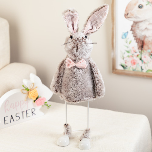 Spring Loaded Bunny Rabbit Easter Figure Decoration - 17" - Gray and Pink