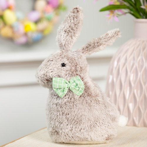 Plush Easter Rabbit with Checkered Bow Tie Decoration - 9"