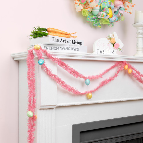 25' Tinsel Garland with Easter Eggs - Pink