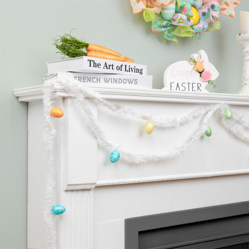 Tinsel Garland with Easter Eggs - 25' - White