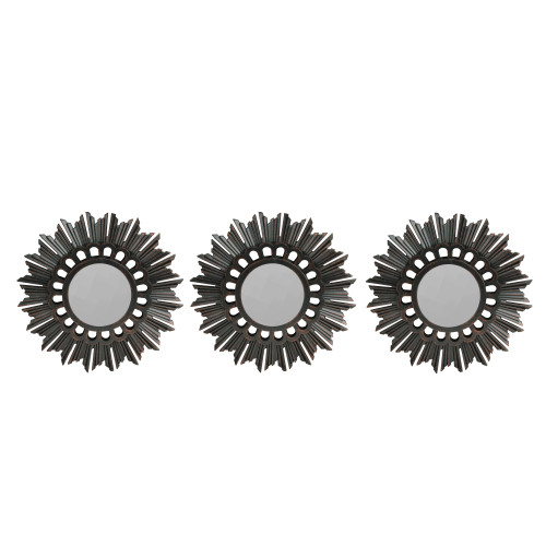 Set of 3 Floral Sunburst Brushed Bronze Round Wall Mirrors 9.5"