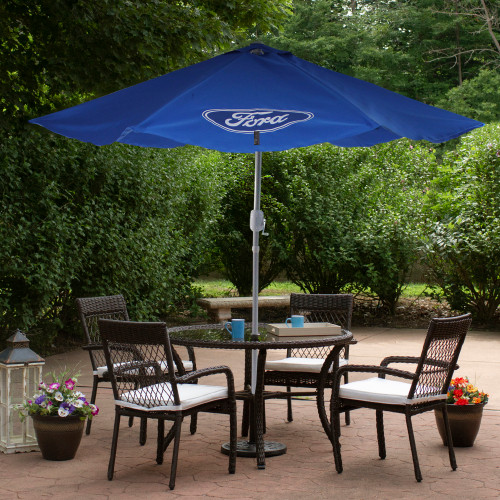 9ft Outdoor Patio Ford Umbrella with Hand Crank and Tilt, Blue